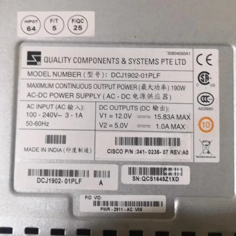 CISCO 190W 전원공급장치 DCJ1902-01PLF PWR-2911-AC 341-0235-07 신