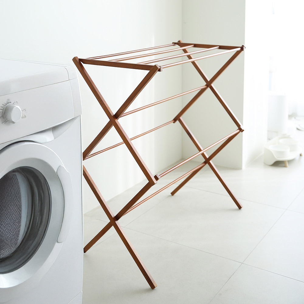 빨래 건조대 원목 접이식 실내용 이불 수건 다용도 대형, 브라운, 1개 - 상세 이미지 3