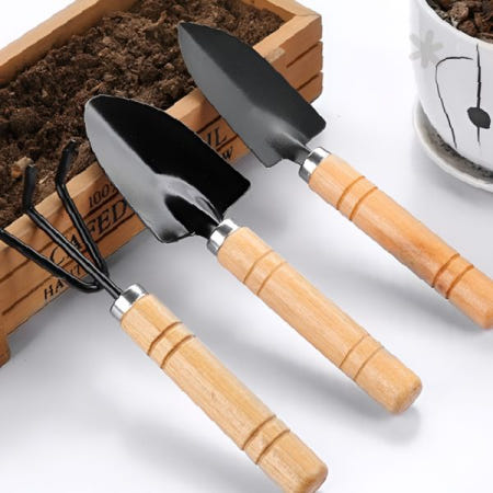 실내정원 화분관리 손도구 세트 흙파기 흙고르기 흙긁기 원목손잡이 베란다텃밭