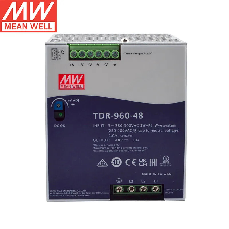 Mean Well TDR-960-48 48V DC 가변 전원공급장치 단일 출력 24VDC 20A Din 레일 960W 전력 산업공급 장치