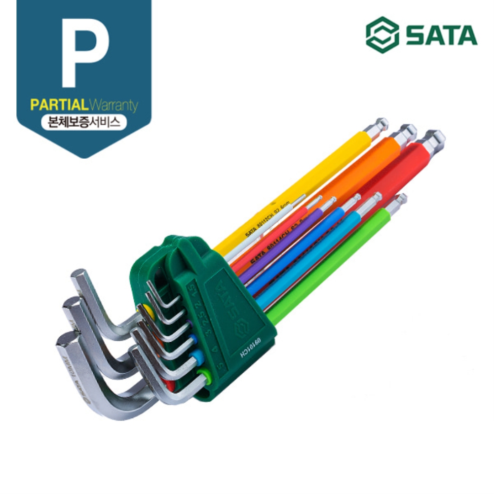 사타 SATA 컬러 엑스트라 롱 볼 렌치 세트 9PCS 09101CH 기억자랜찌 - 상세 이미지 2