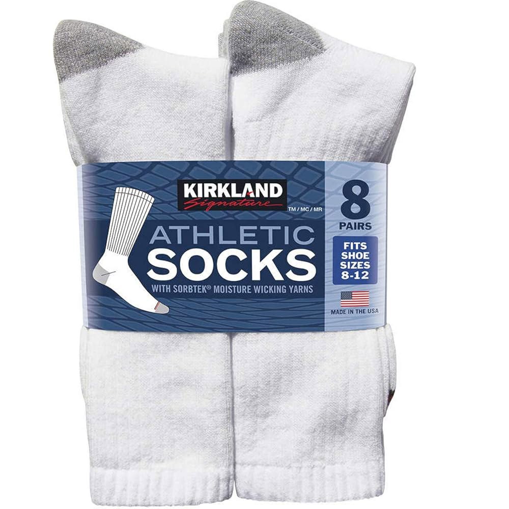 Kirkland Signature 남성용 운동용 양말 250-300mm(8-12)), (화이트, 화이트. 화이트 8쌍, - 상품 이미지