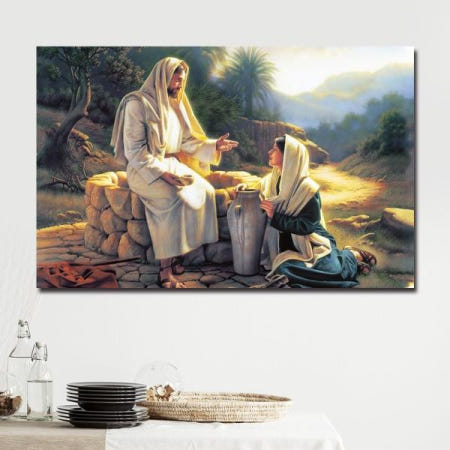 교회인테리어액자 예수님과 사마리아 여인 캔버스 기독교 액자