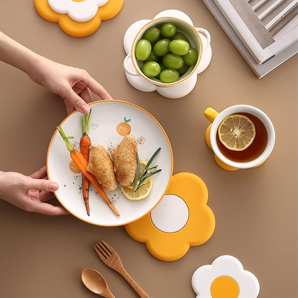 데이지 실리콘 냄비받침대 깔개 패드 매트 후라이팬 컵받침 식탁 코스터 대형, 핑크 이미지 8