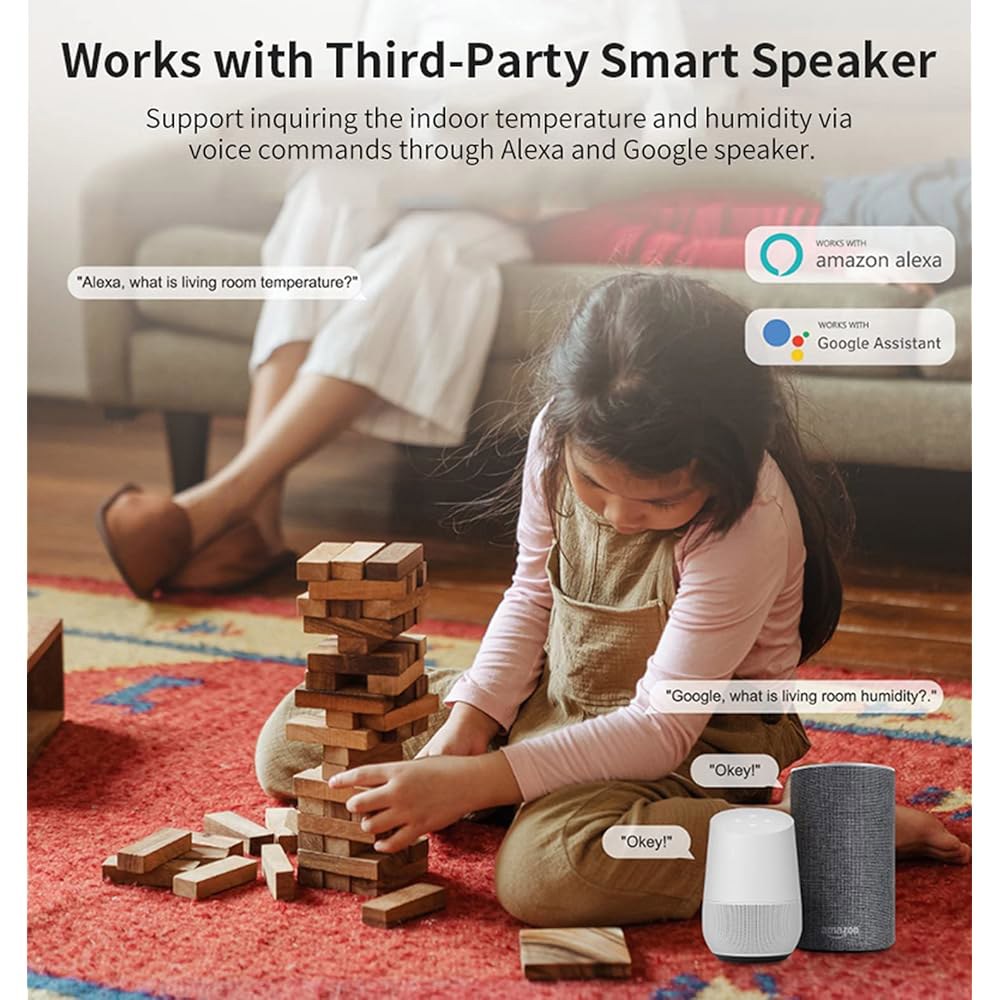 4팩 WiFi 온도 습도 센서 앱 알림 기능이 있는 무선 모니터, 무료 데이터 저장 내보내기, 알렉사 구글 어시스턴트와 호환되는 스마트 실내 온도계 습도계 4-Pack - 상세 이미지 3