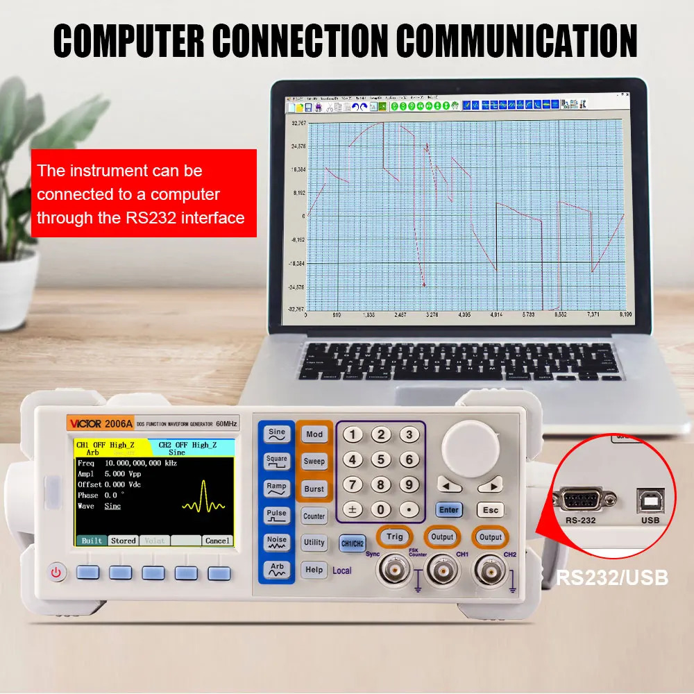 VICTOR 2006A 신 주파수 200MSa/s 사인파 60MHz DDS 신호 함수 발생기