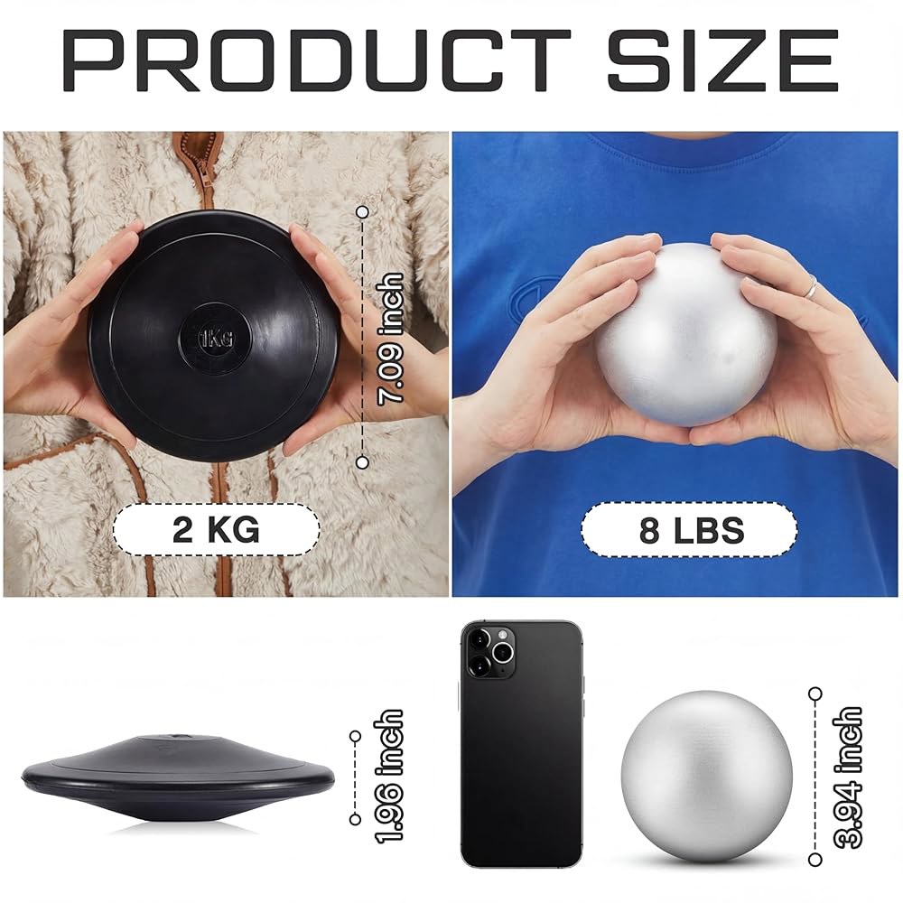 Deekin 샷풋 고무 원반 던지기 야외 2개, 토론 트랙 및 학교 원반용, + 볼 (2kg 샷풋) 3.6kg(8파운드) 블랙 연습용 필드 - 상세 이미지 2