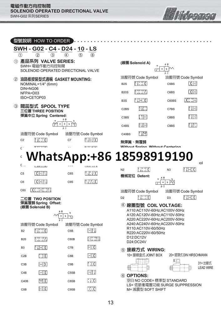 솔레노이드 밸브 SWH-G02-C2-D24-20/10 A240 A220 SWH-G03