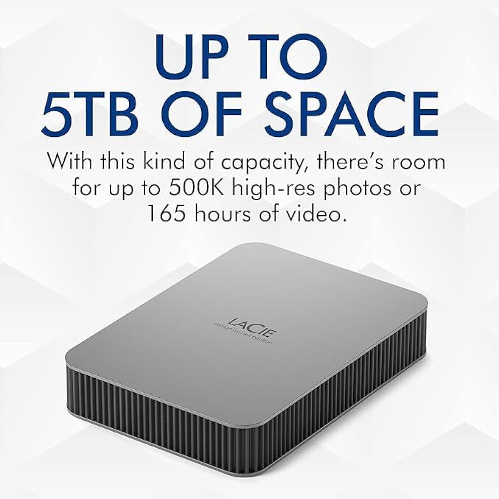 LaCie 모바일 드라이브 4TB 외장 하드 휴대용 HDD - 문 실버, USB-C 3.2, PC 및 Mac용, 소비자 후 재활용, Adobe 모든 앱 플랜 구조 서비스(STLP4 - 상세 이미지 3