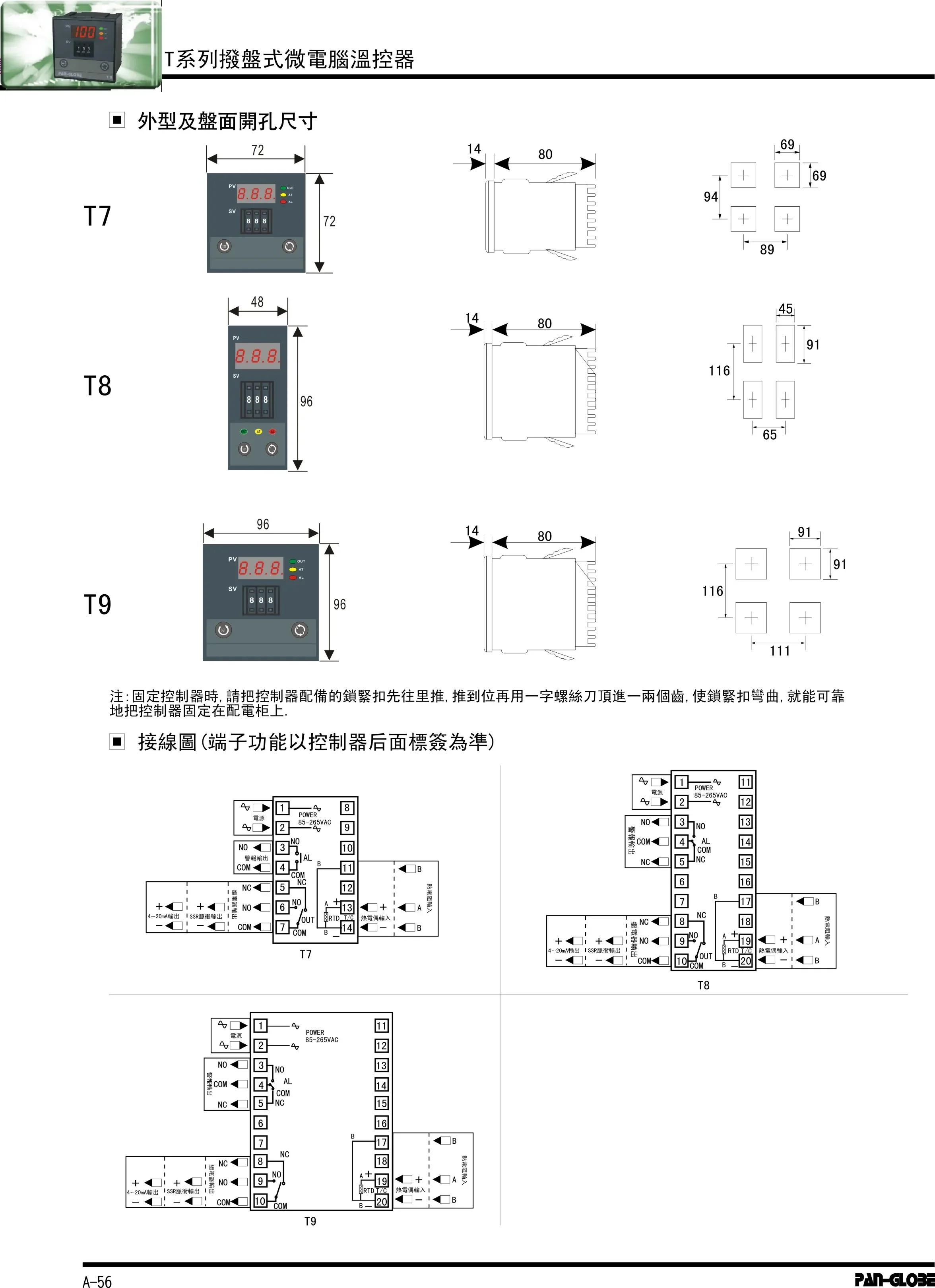 PAN-글로브/T7/8/9-101/201/301-010/020/030 온도 조절기