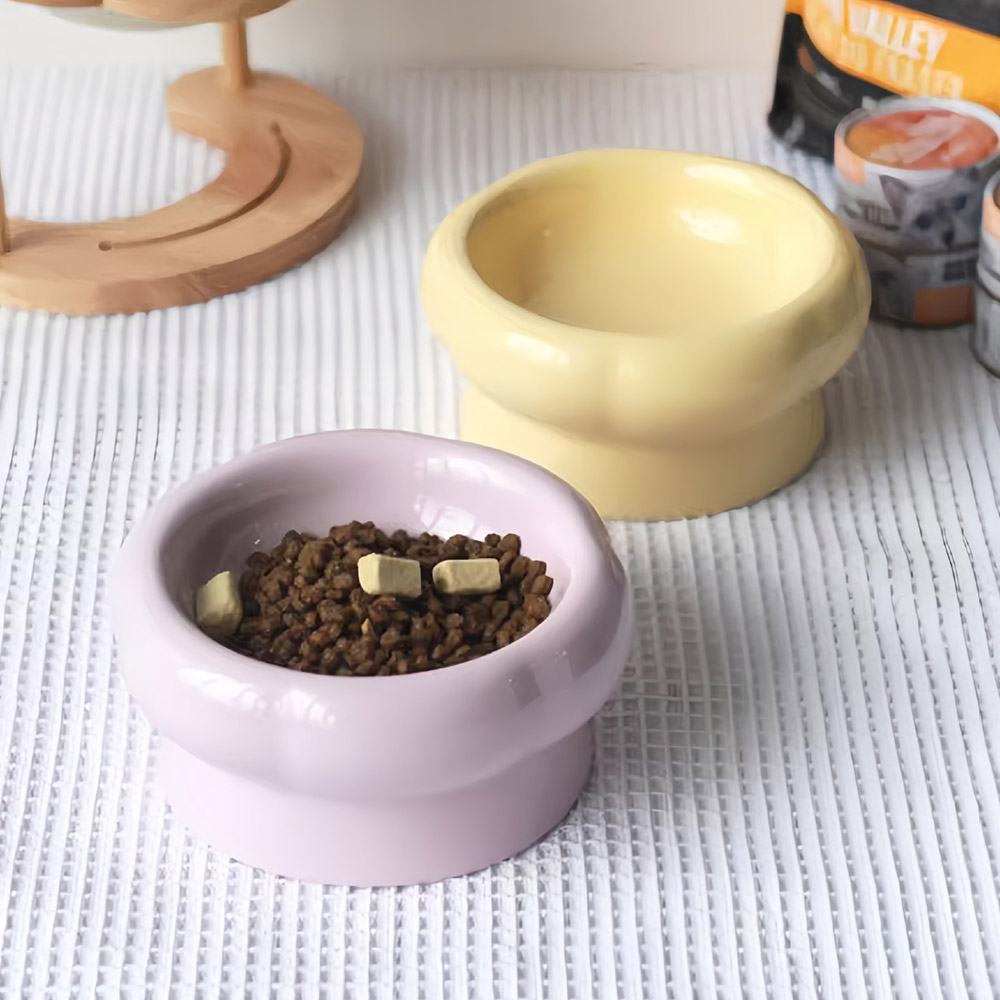 세라믹 높은 강아지 밥그릇 도자기 고양이 물그릇 식기 300ml, 낮은볼(퍼플) - 상세 이미지 2