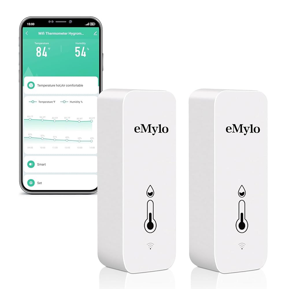 WiFi 온도 습도 센서, 앱 알림 기능이 있는 무선 실내 온도계, 무료 데이터 저장 내보내기, 스마트 모니터, Alexa(2팩)와 호환 가능 1 - 상품 이미지