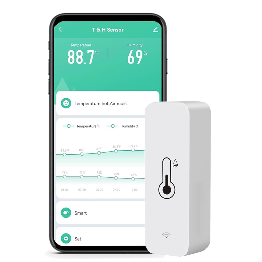 WiFi 습도 온도 모니터 원격 모니터링 및 알림을 위한 스마트 습도계 온도계, TUYA 앱을 사용한 고정밀 실내 허브 필요 없음, Alexa(1팩)와 호환 가능 1-Pack - 상품 이미지