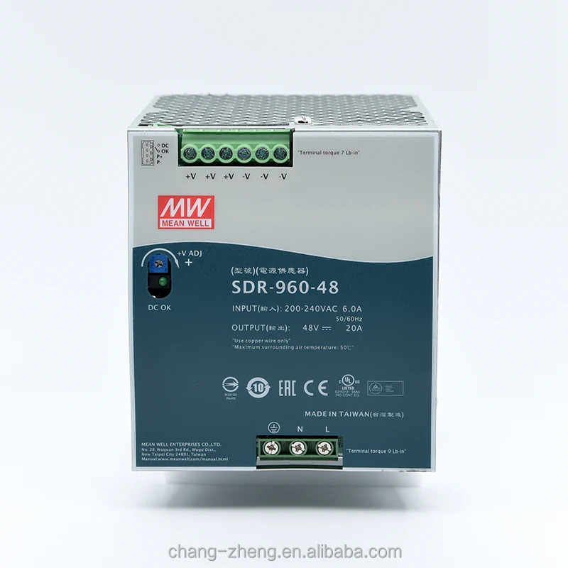 MeanWell SDR-960-24 24V 48V DIN 레일 PFC 40A 전원공급장치 산업제어 시스템 AC 전압 변압기