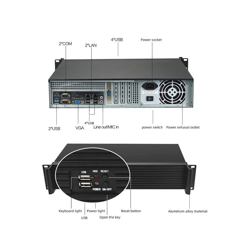 EIP 제어 허브 코어 대 IPC-208B 산업컴퓨터 i3i5i7 2U 랙 장착 서버 i3-4170 CPU/4
