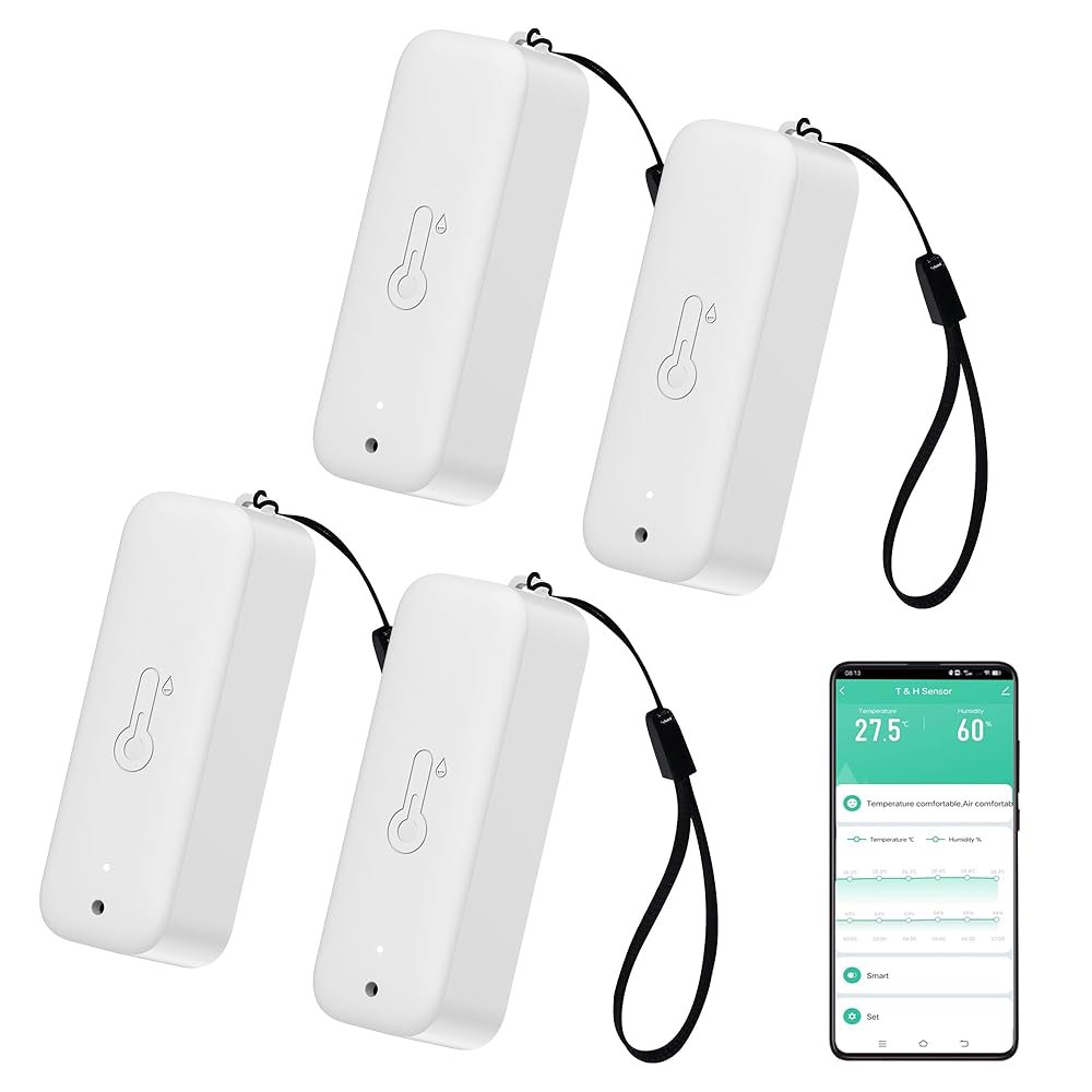 WiFi 습도계 온도계 센서, 원격 앱 알림 알림이 포함된 무선 스마트 온도 습도 모니터, 가정용, 온실용(4팩) 1pack - 상품 이미지
