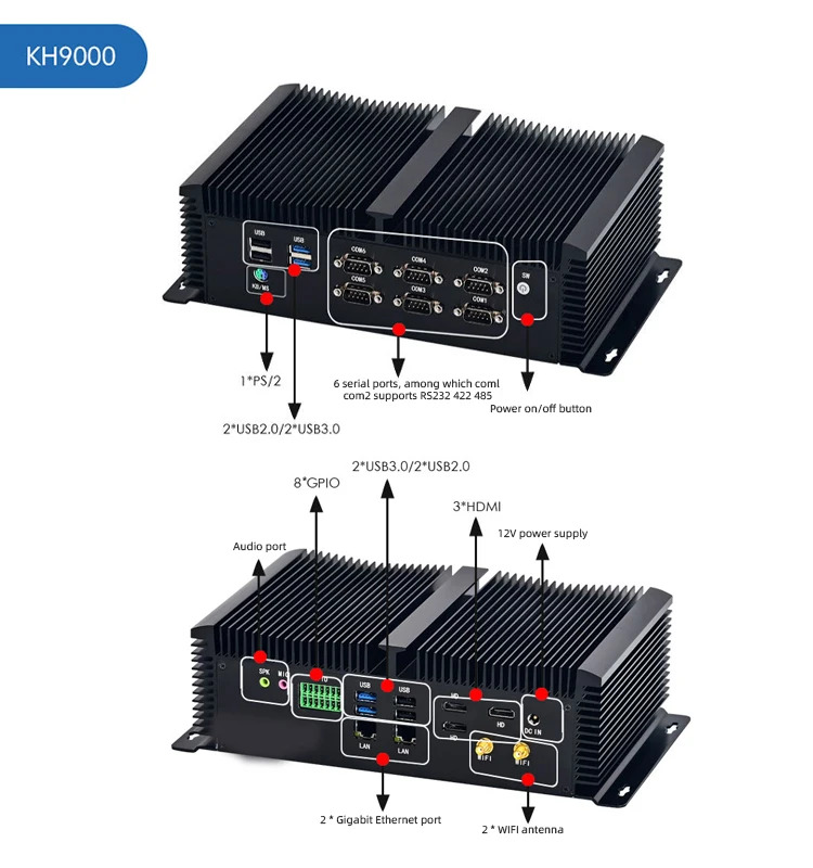 EIP 제어 KH5000/9000 미니 산업제어 컴퓨터 팬리스 서버 4-10 세대 프로세서