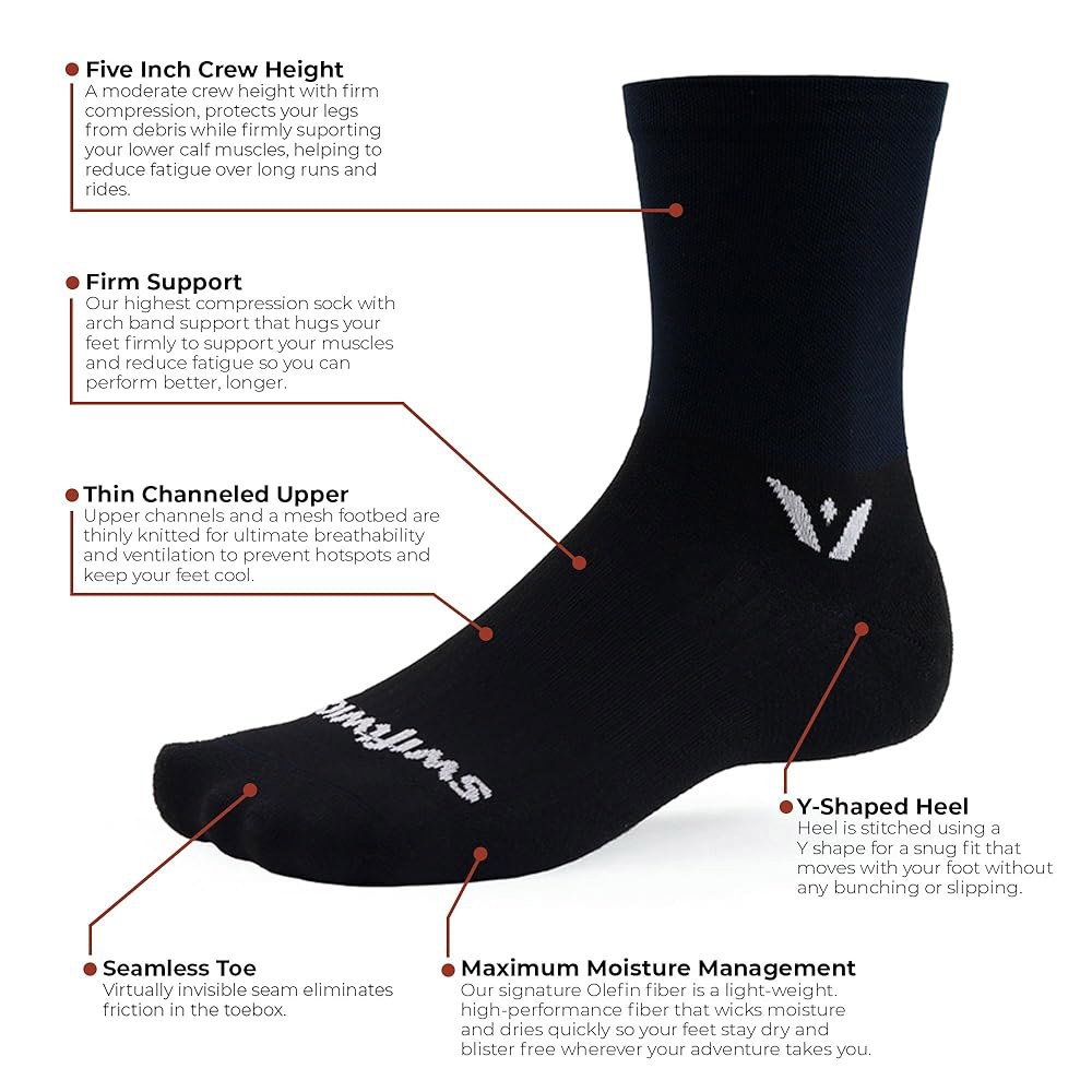 Swiftwick - ASPIRE 미드 크루 양말, 옐로우. 흡수, Hi-viz 사이클링 통기성, 최대의 수분 - 상세 이미지 2