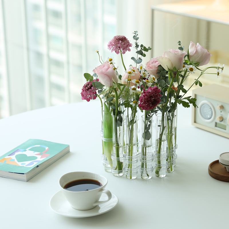 루시 이케바나 유리화병 꽃꽂이 실린더 투명 시험관 수경재배 꽃병 6구