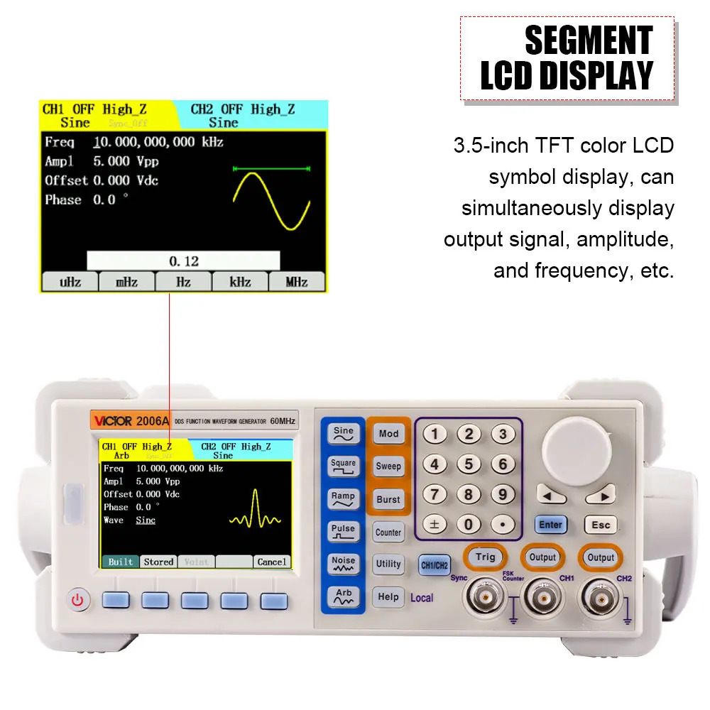 VICTOR 2006A 신 주파수 200MSa/s 사인파 60MHz DDS 신호 함수 발생기