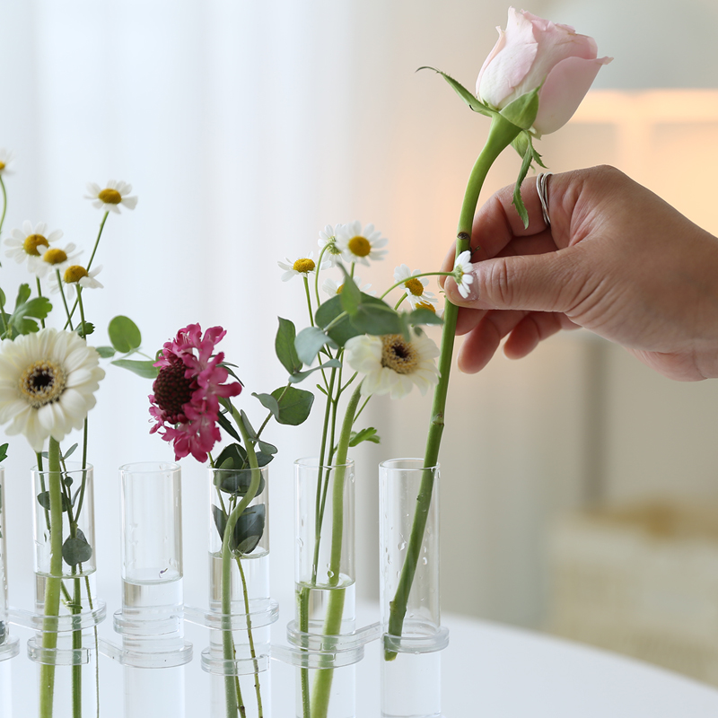 루시 이케바나 유리화병 꽃꽂이 실린더 투명 시험관 수경재배 꽃병 6구