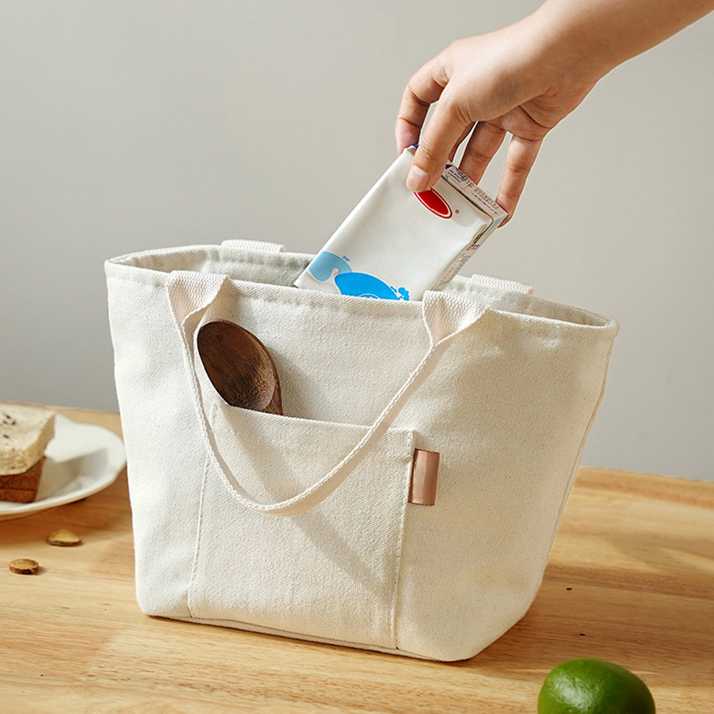 캔버스 보온보냉 도시락가방 런치백 소풍 직장인 아이보리 이미지 4