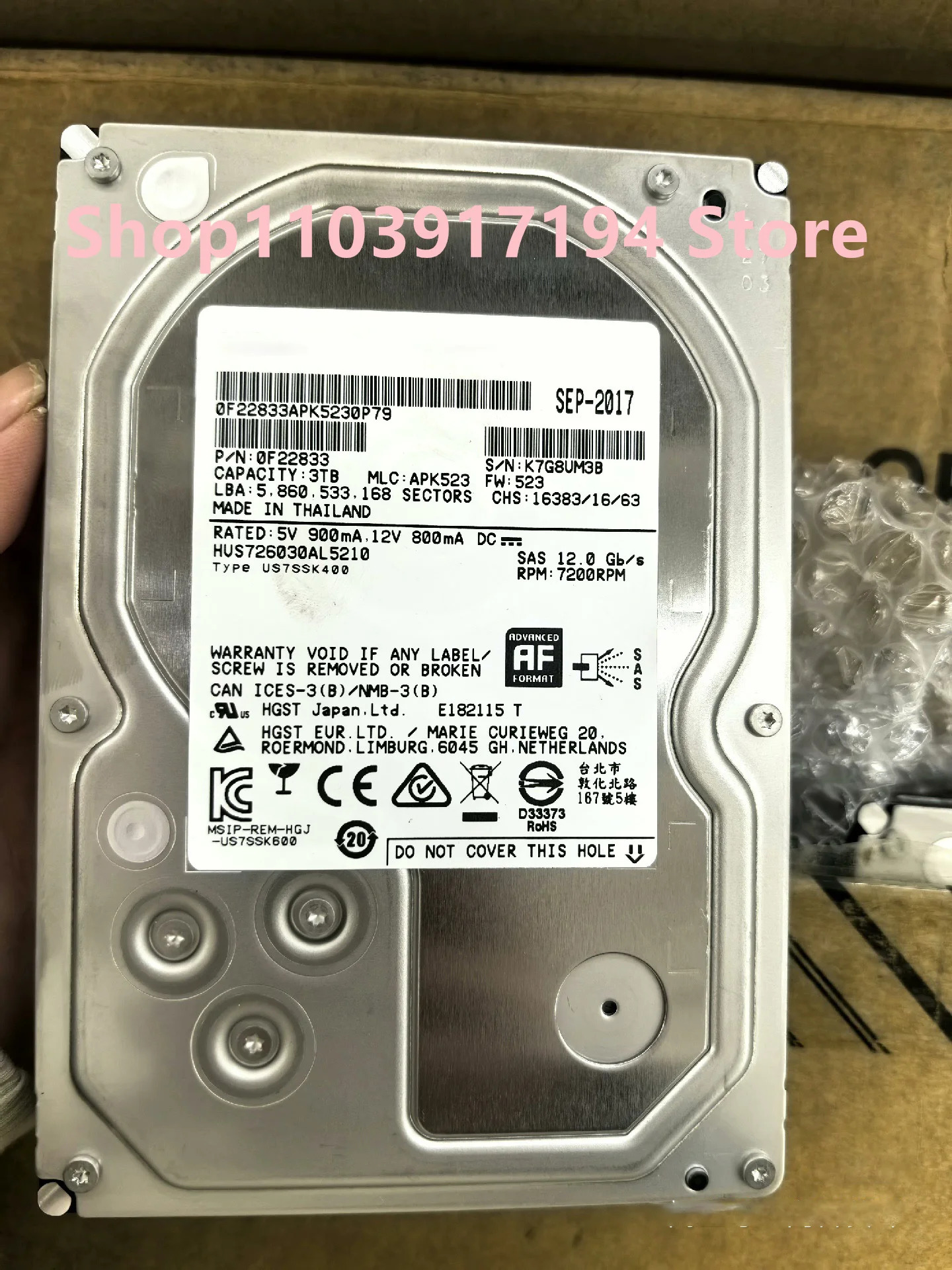 HitachiSAS 서버 하드 Hitachi HVS726030AL50210 3T 3.5 인치 7200RPM 128M 엔터프라이즈 12GB
