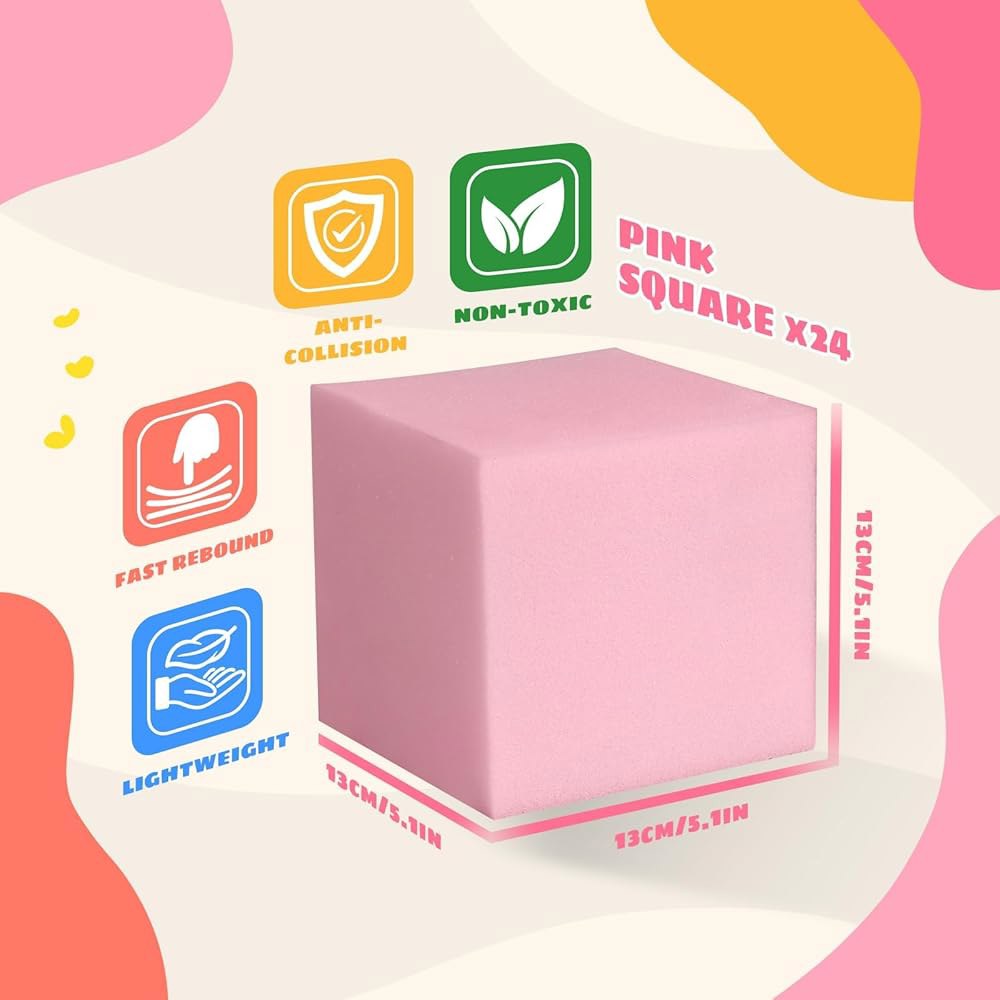 TAYUQEE 폼 피트 큐브, 24피스 12.7cm(5인치) 파크 멀티 핑크 보호 트램펄린 및 패딩 체조 프리러닝, - BMX용 트램펄린, 스포츠 블록, 파쿠르, 블록 스케이트 - 상세 이미지 3