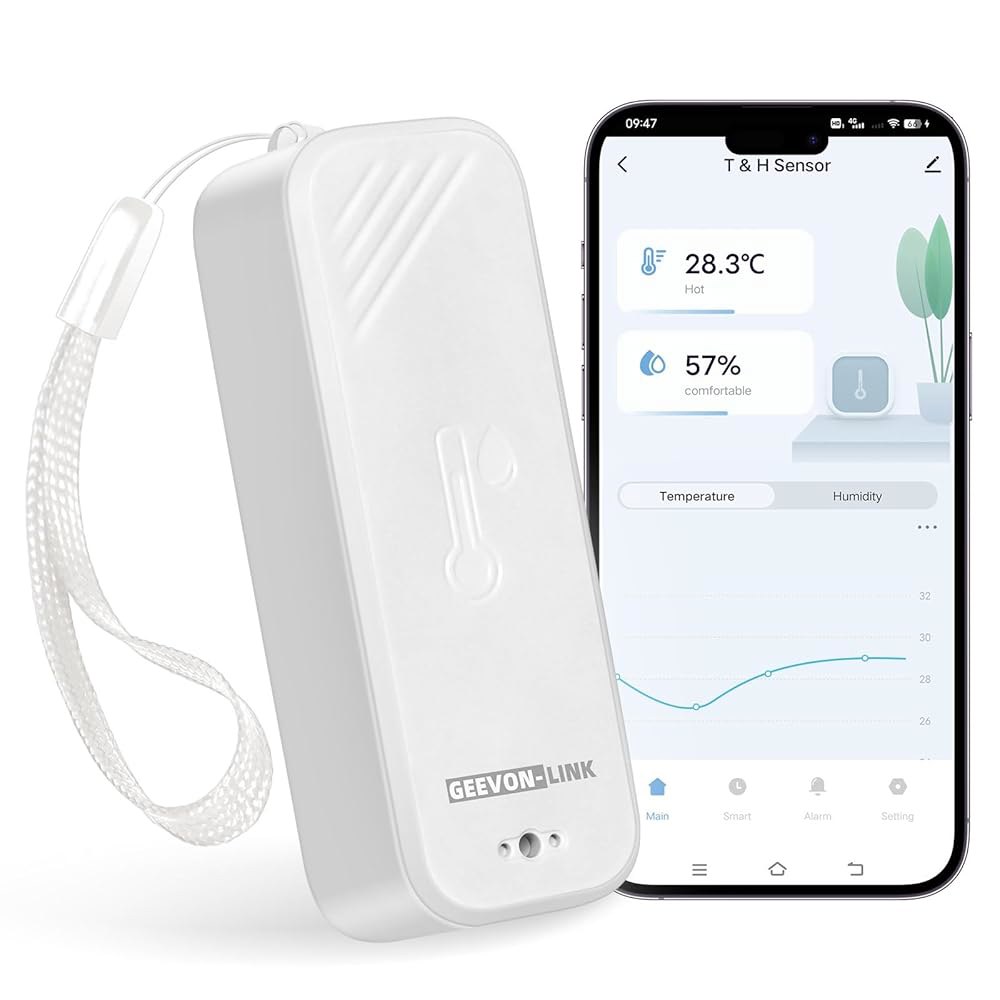 GEVON-LINK WiFi 온도계 습도계, 앱 알림 기능이 있는 스마트 습도 온도 센서, 무료 데이터 저장소 내보내기, 객실 온실 인큐베이터 와인 저장고용 무선 원격 모니터 - 상품 이미지