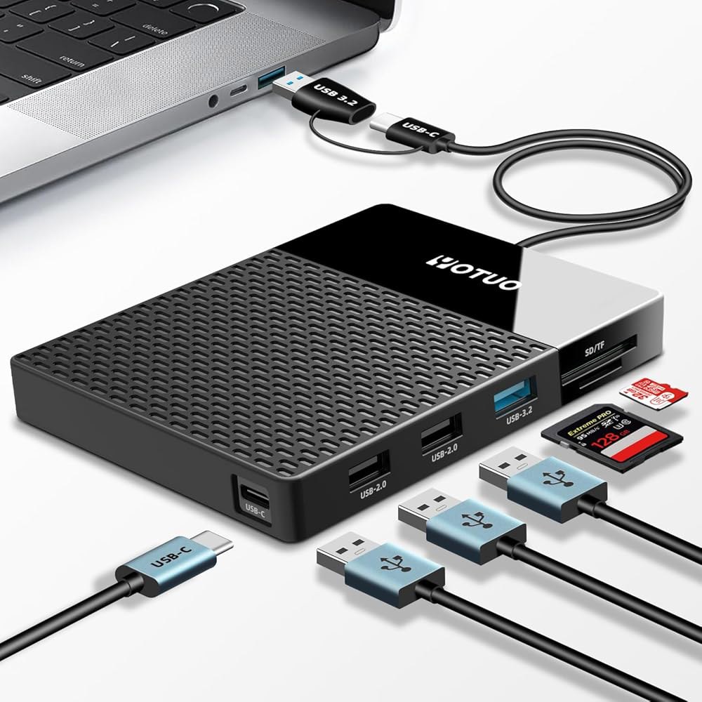 YOTUO 1TB 외장 하드 드라이브, USB C 멀티포트 허브 HDD 7-in-1, 3.0, SD /TF 카드 리더, 도킹 스테이션, Windows, Mac, Android, - 상품 이미지