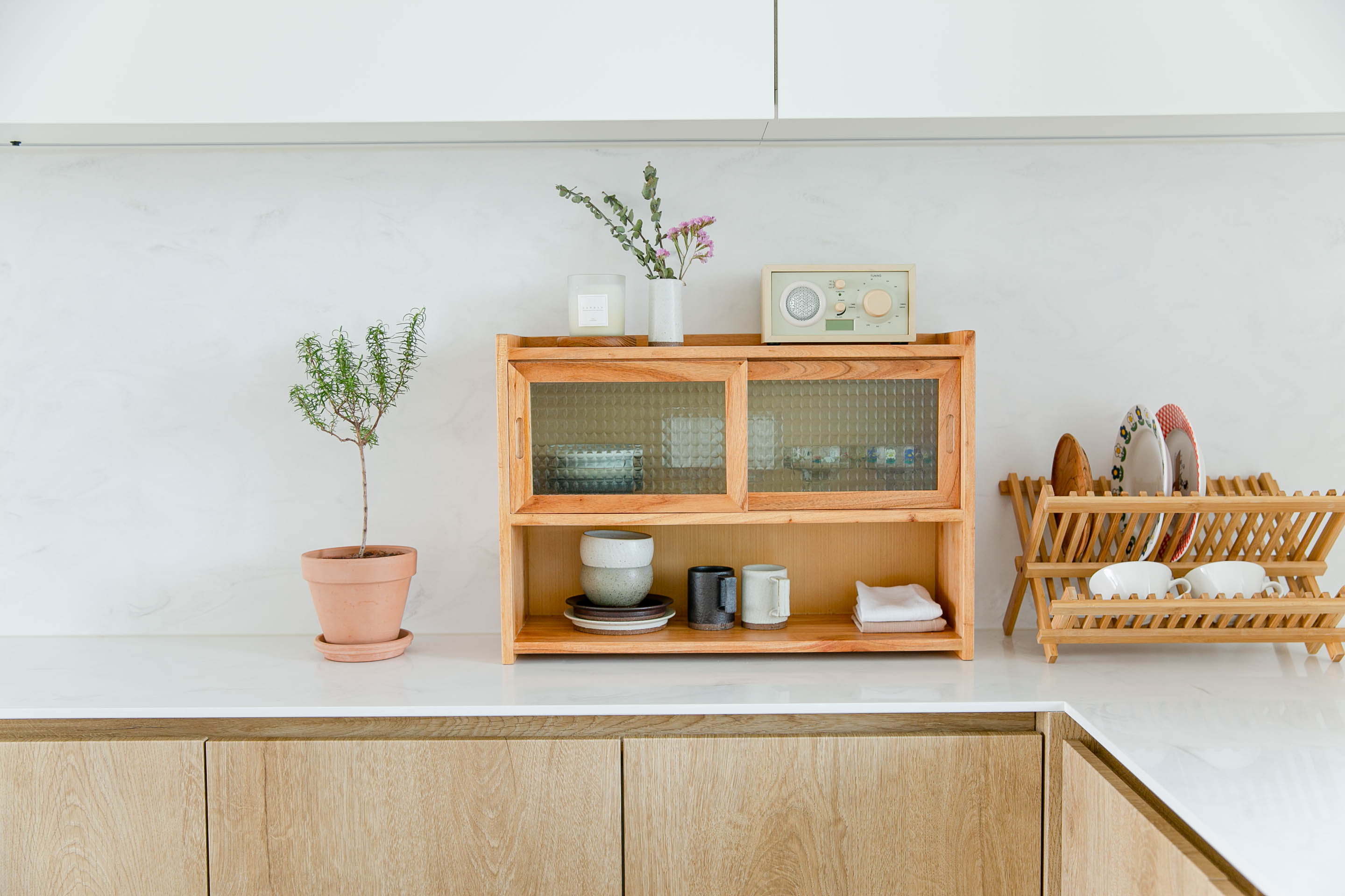 틈새수납장 원목 미니 모듈 슬라이딩 내추럴 선반