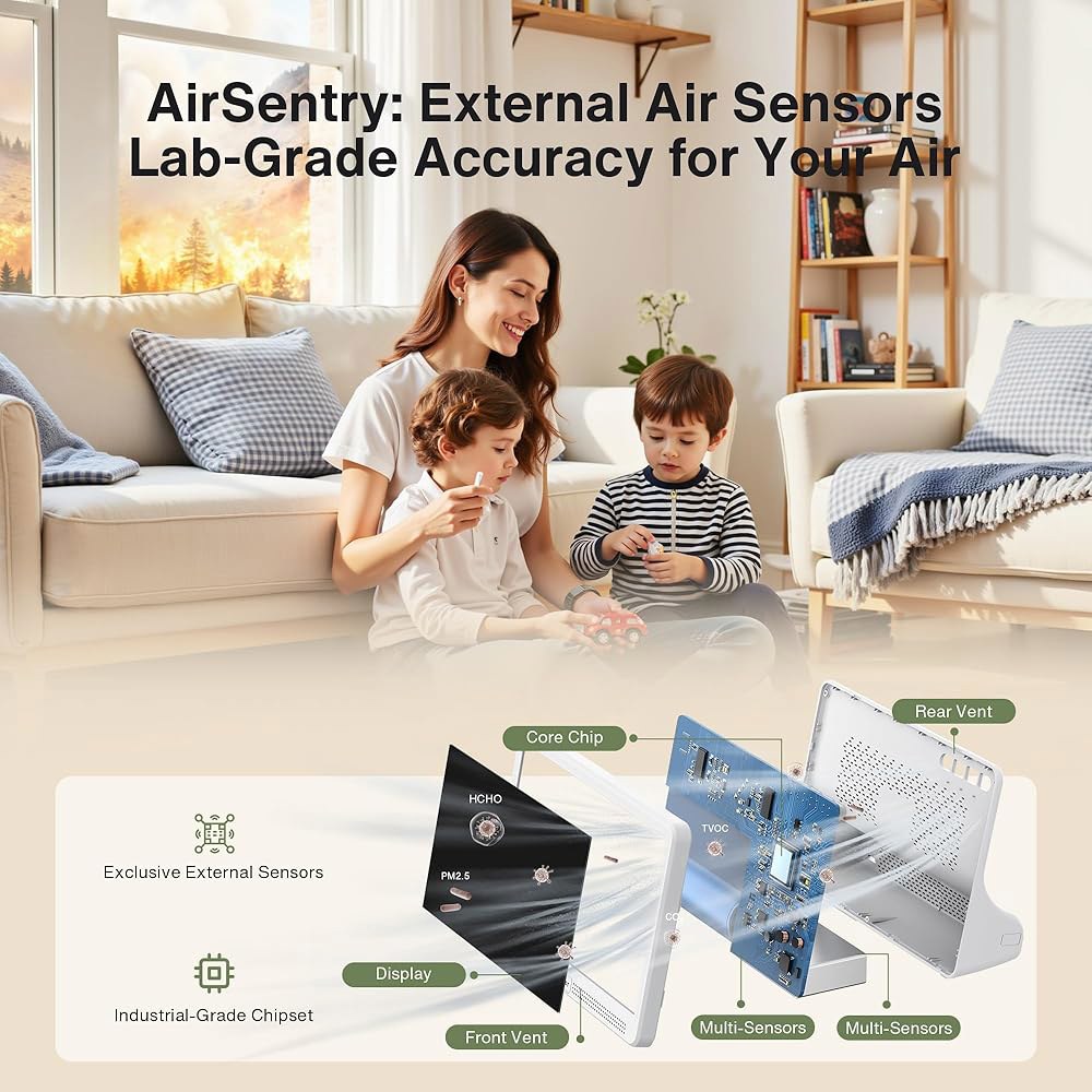 보녹 16 in 1 공기질 모니터 실내 7인치 디스플레이 9 AQI+7 AQI 경고, CO2 테스트기 CO2, TVOC, PM2.5 PM1.0 PM10, HCHO 온도 습도 및 - 상세 이미지 3