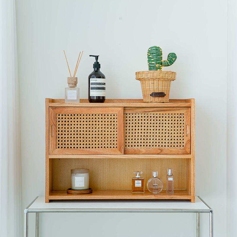 틈새수납장 원목 미니 모듈 슬라이딩 내추럴 선반