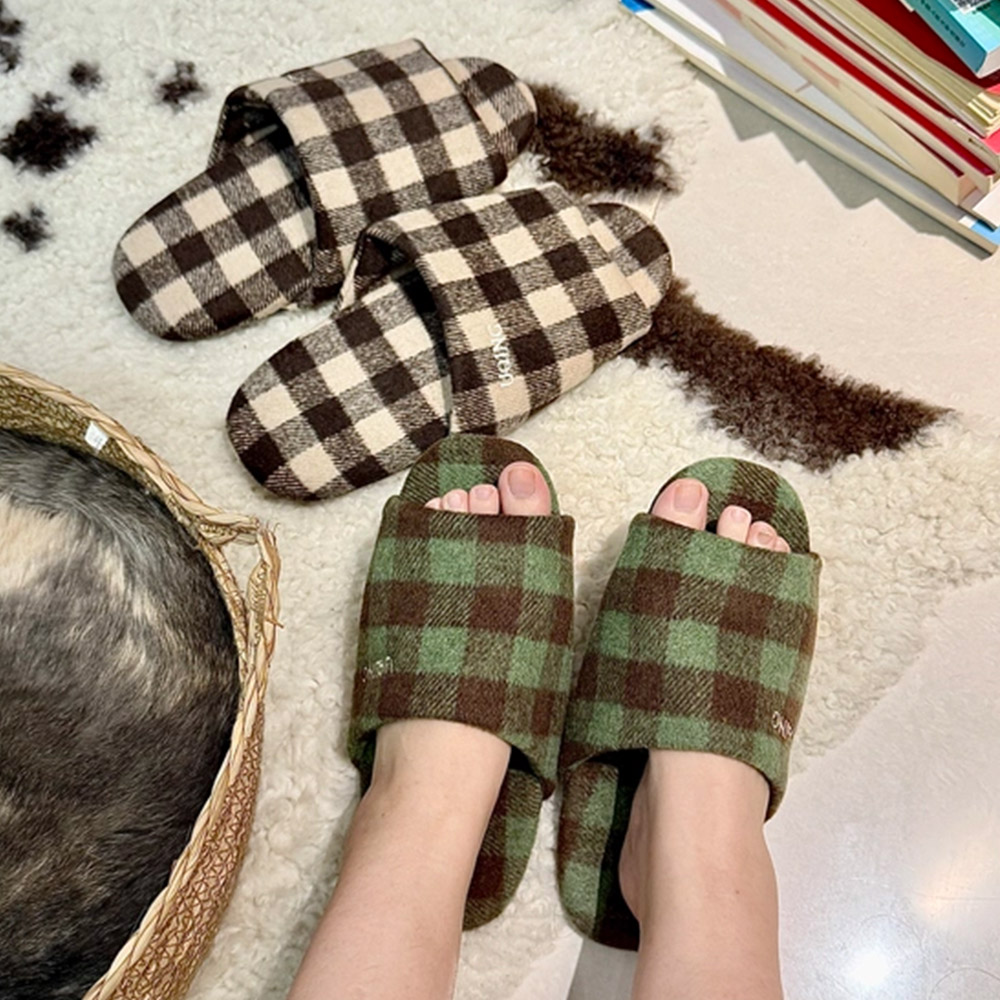 층간소음실내화 체크 겨울용 거실슬리퍼 푹신한 룸슈즈 그린, 270-280 이미지 6