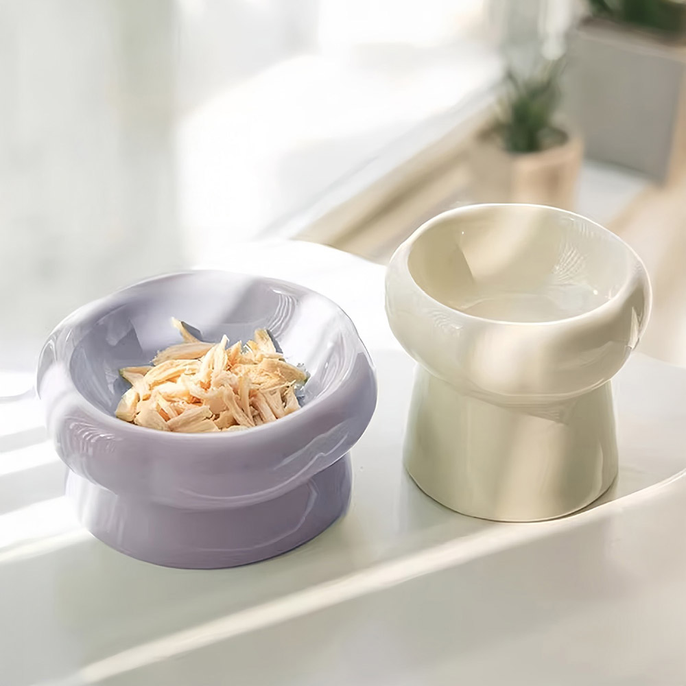 세라믹 높은 강아지 밥그릇 도자기 고양이 물그릇 식기 300ml, 낮은볼(퍼플) - 상세 이미지 5