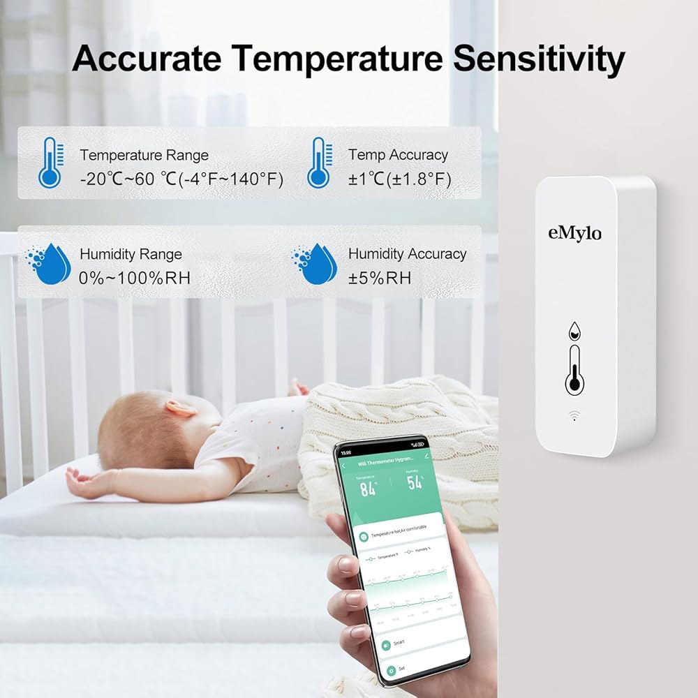 WiFi 온도 습도 센서, 앱 알림 기능이 있는 무선 실내 온도계, 무료 데이터 저장 내보내기, 스마트 모니터, Alexa(2팩)와 호환 가능 1 - 상세 이미지 3