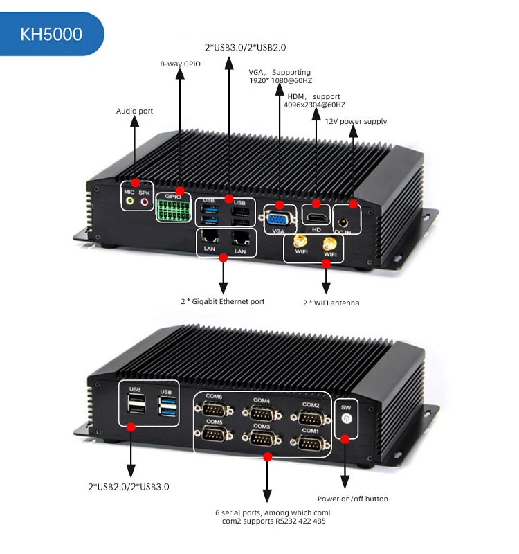 EIP 제어 KH5000/9000 미니 산업제어 컴퓨터 팬리스 서버 4-10 세대 프로세서