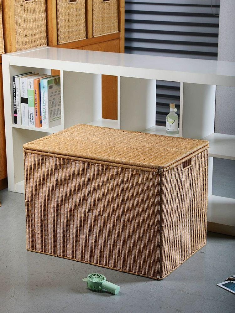 사각 수납바구니 뚜껑 수납함 팬트리 보관함 빨래 대형 브라운44 x 30 x 29cm 인조 라탄 - 상세 이미지 5