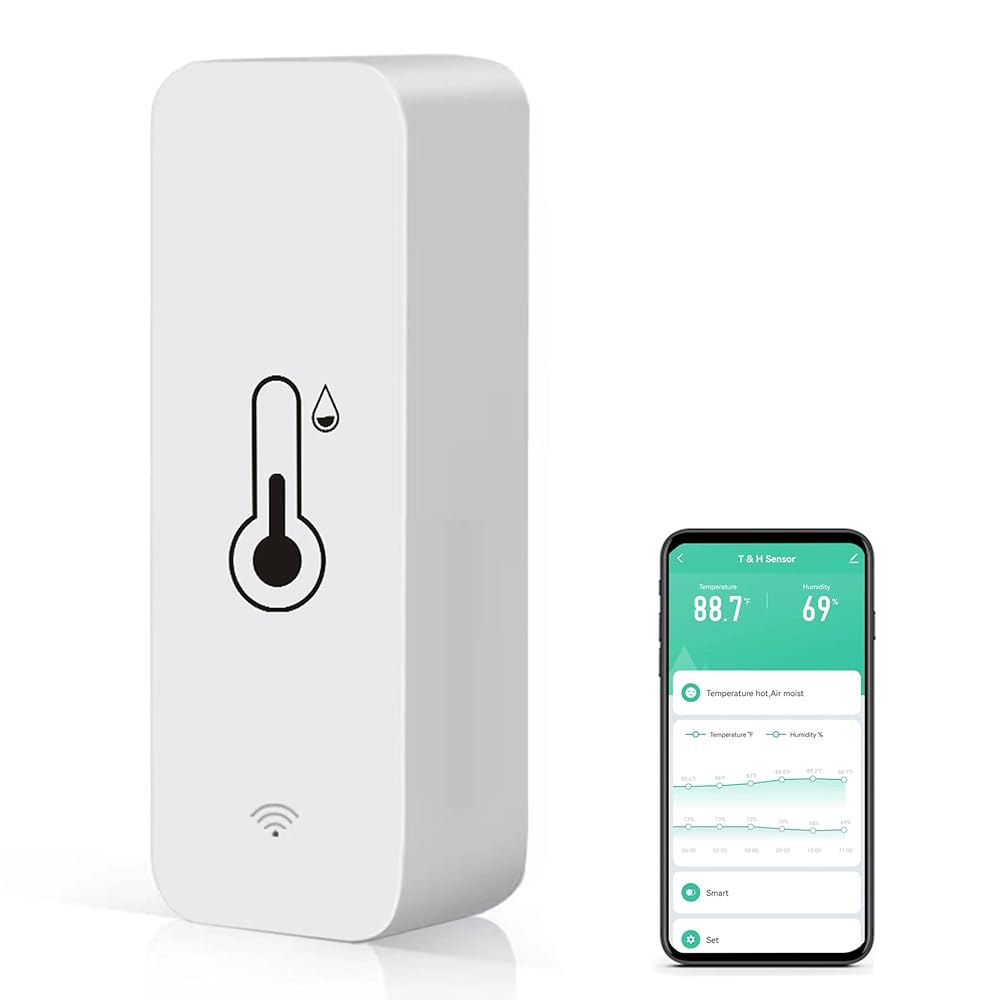 WiFi 온도 습도 센서 앱 알림 기능이 있는 실내 온도계 습도계, 무료 데이터 저장 내보내기, 가정용 반려동물 온실용 스마트 모니터, 알렉사(1팩)와 호환 가능 1 - 상품 이미지