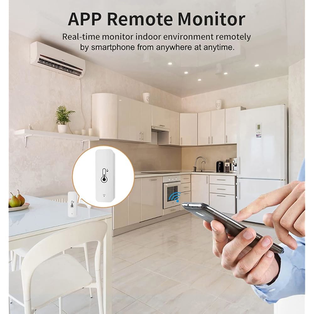 WiFi 습도 온도 모니터 원격 모니터링 및 알림을 위한 스마트 습도계 온도계, TUYA 앱을 사용한 고정밀 실내 허브 필요 없음, Alexa(1팩)와 호환 가능 1-Pack - 상세 이미지 3