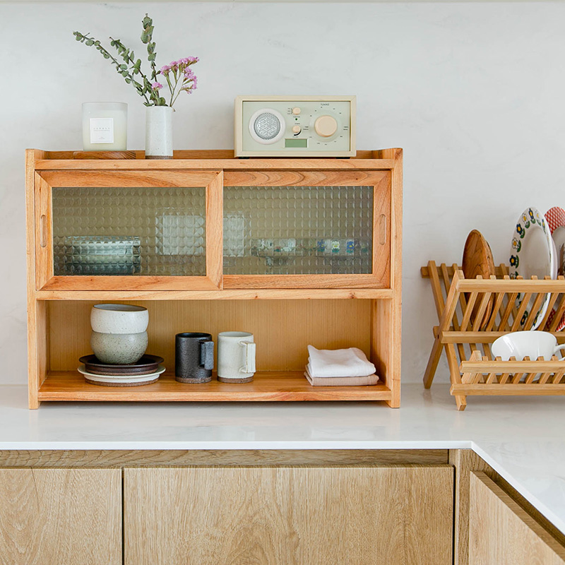틈새수납장 원목 미니 모듈 슬라이딩 내추럴 선반