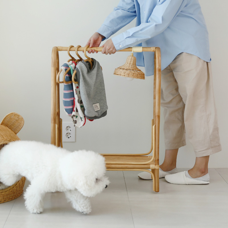 강아지 고양이 반려동물 라탄 스탠드 행거 원목 옷걸이 이동식 옷정리 선반 애견 옷행거 이미지 6