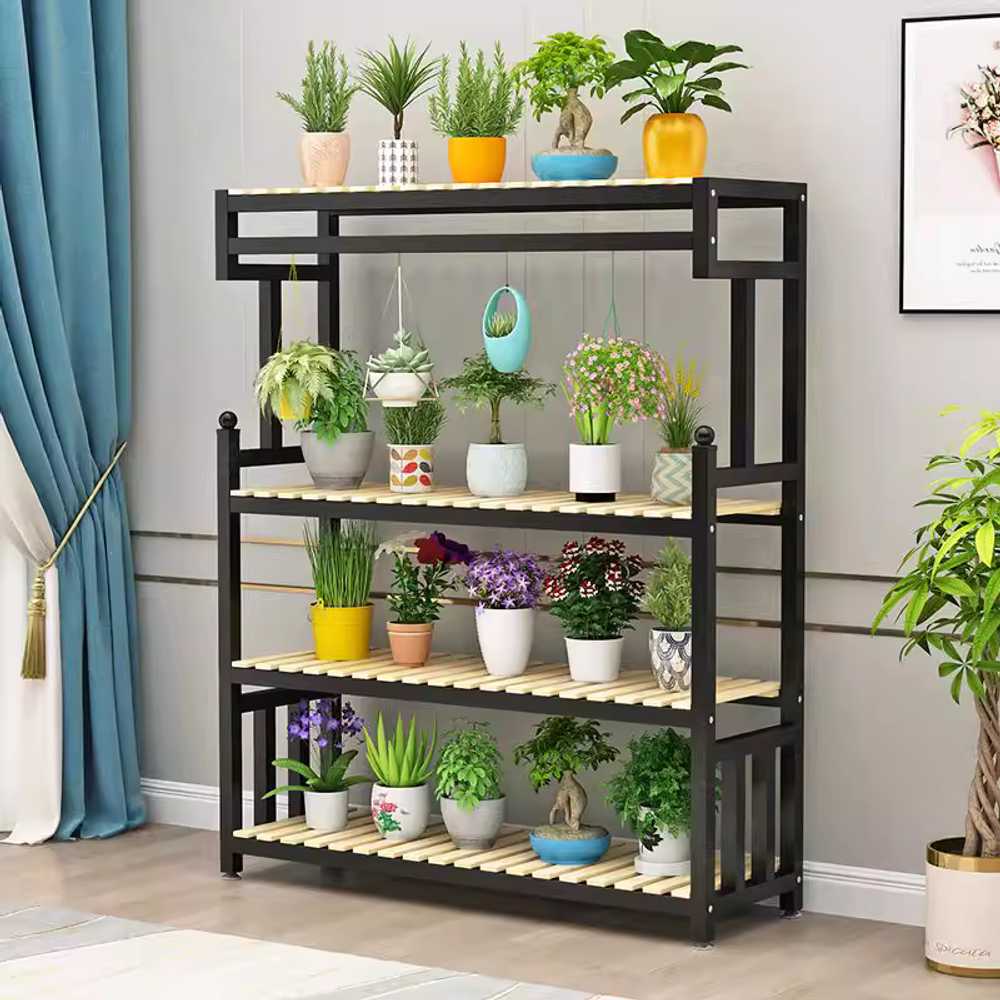 실내 화분 진열대 식물선반 철제 다용도 행잉 마당 120x30x140cm 화이트 철제 원목 - 상세 이미지 2