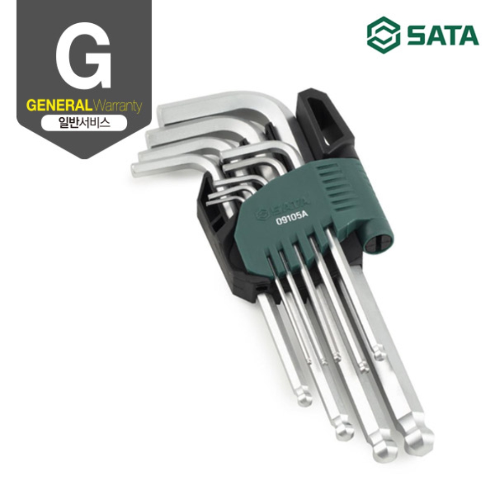 사타 SATA 육각 롱 볼 렌치 세트 9PCS 09105A 기억자랜찌 - 상세 이미지 2