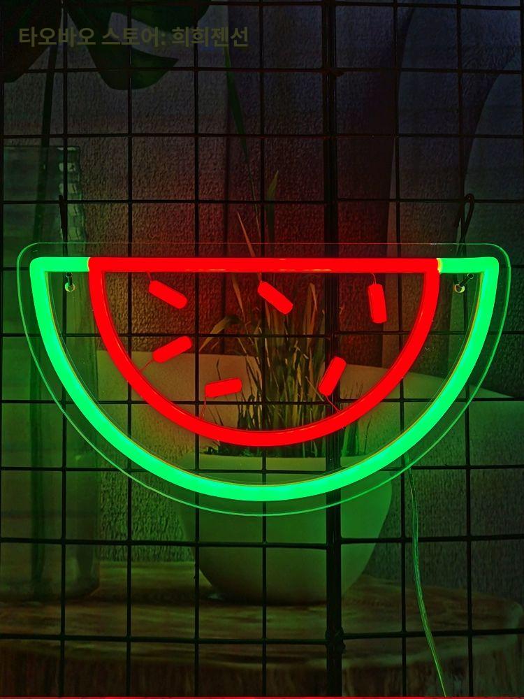 횟집 네온사인 LED 스시 물고기 피쉬 간판 실내 레드 수박 35 x 19cm 12V 고휘도 전원 모델 - 상품 이미지