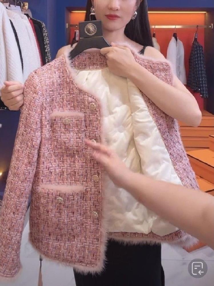 여성 트위드 패딩 자켓 겨울 고급 슬림 아우터 - 상세 이미지 2