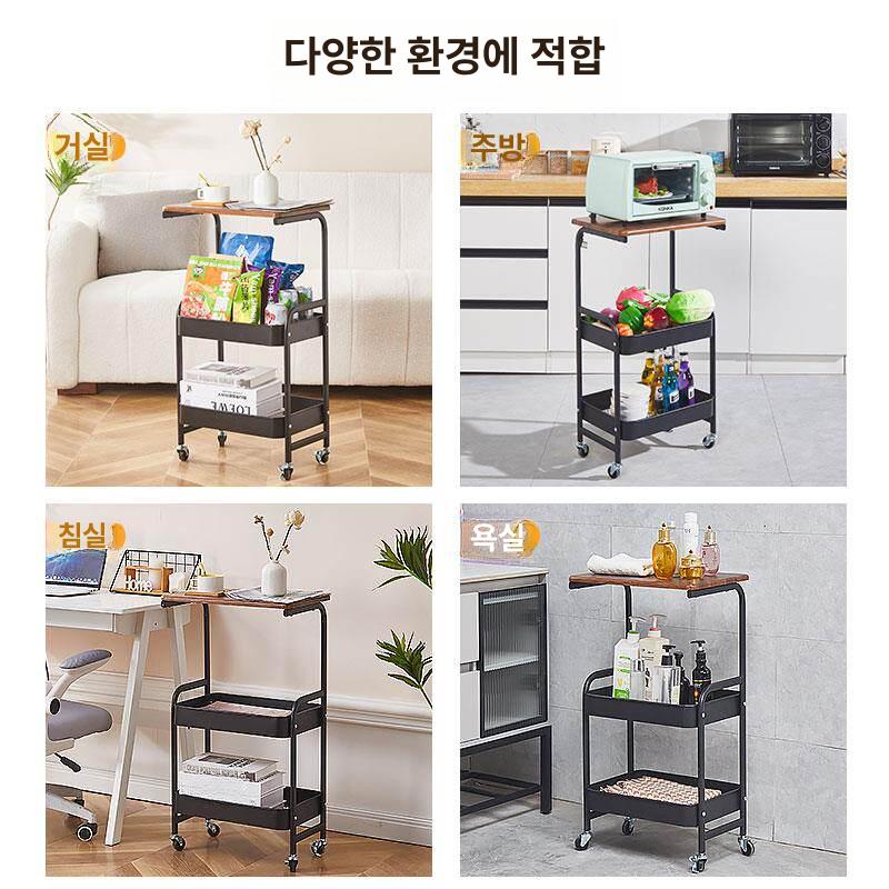 원목 수납장 침대옆 틈새 거실 정리선반 진열 트롤리 클래식블랙 3칸 - 상세 이미지 5