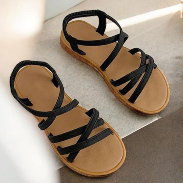 데일리 여름 샌들 스트랩 플랫 샌들 밴딩 여행