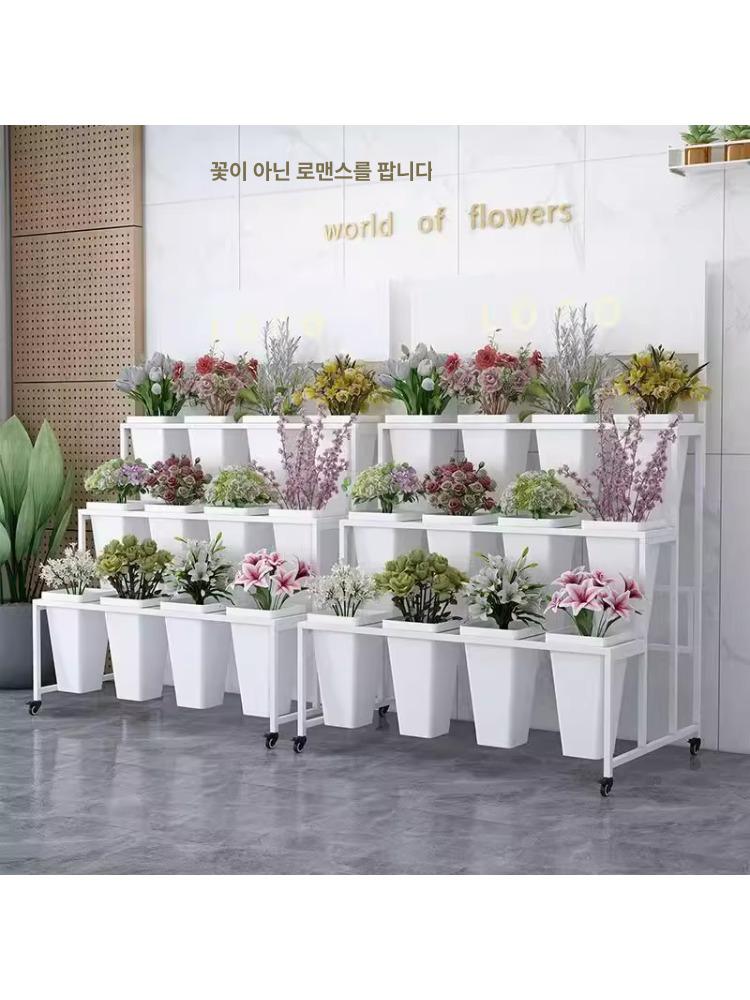 화분 진열대 이동식 전시대 계단식 꽃 인테리어 전시용 2단 x4 골드 프레임 화이트 꽃통 - 상세 이미지 3