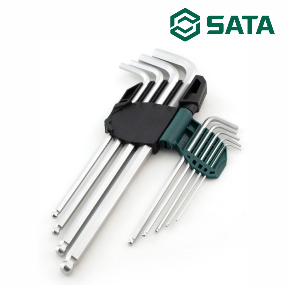 사타 SATA 육각 엑스트라 롱 볼 렌치 세트 9PCS 09101A 기억자랜찌 - 상품 이미지
